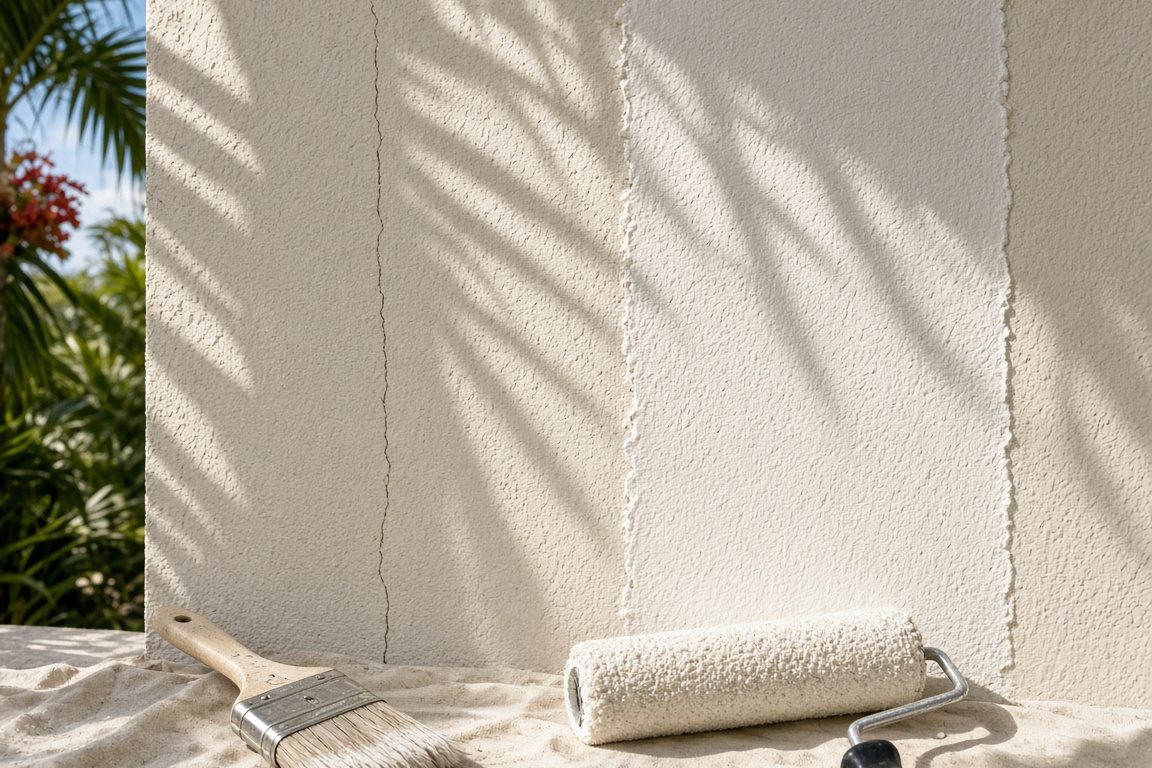 Illustration of a stucco crack filled and coated
